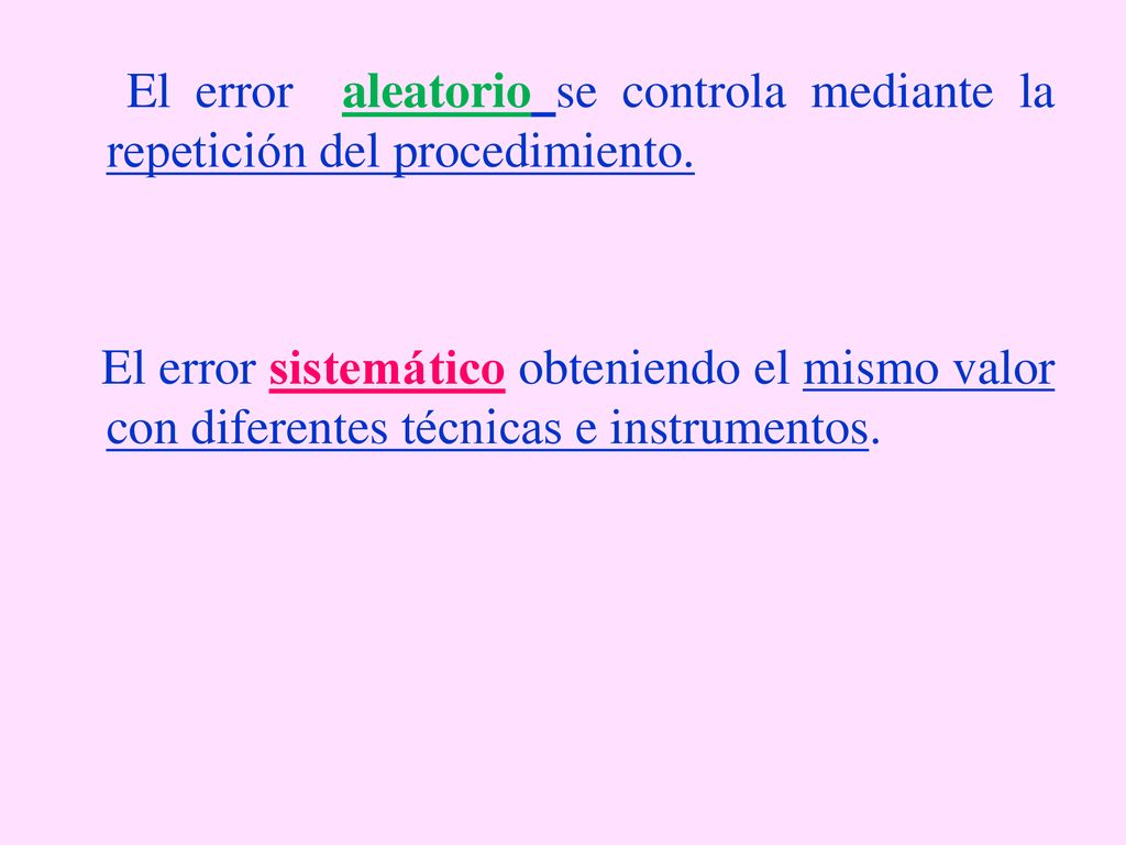 El error aleatorio se controla mediante la repetición del procedimiento.