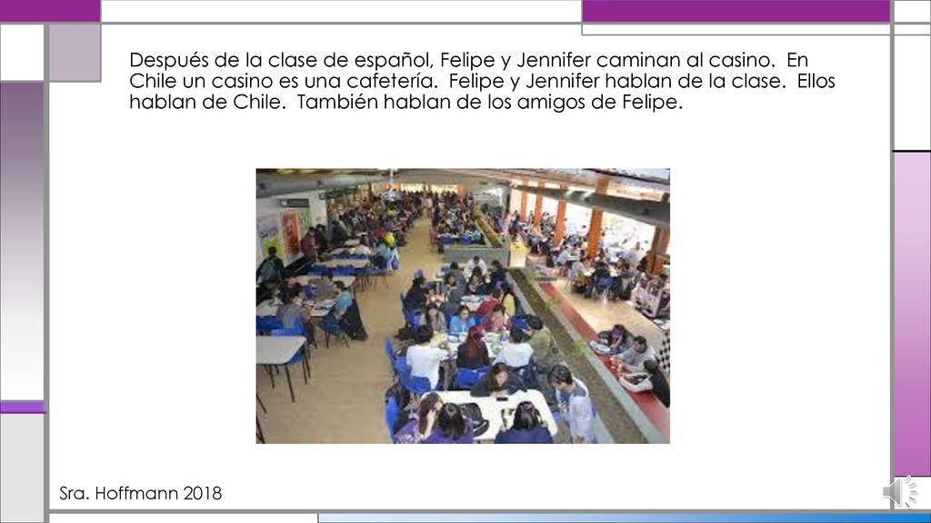 Después de la clase de español, Felipe y Jennifer caminan al casino