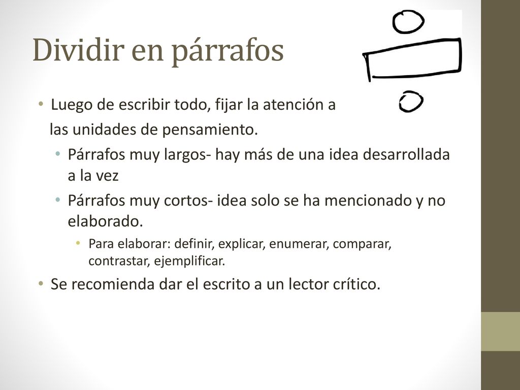 Dividir en párrafos Luego de escribir todo, fijar la atención a