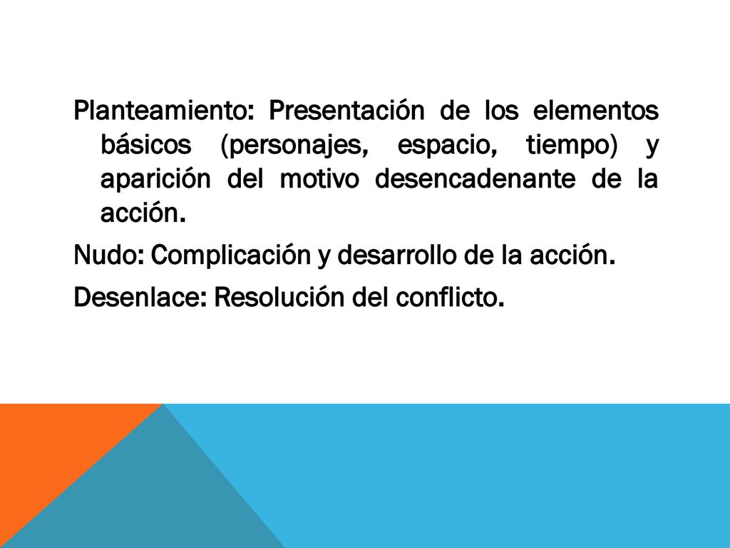 Planteamiento: Presentación de los elementos básicos (personajes, espacio, tiempo) y aparición del motivo desencadenante de la acción.