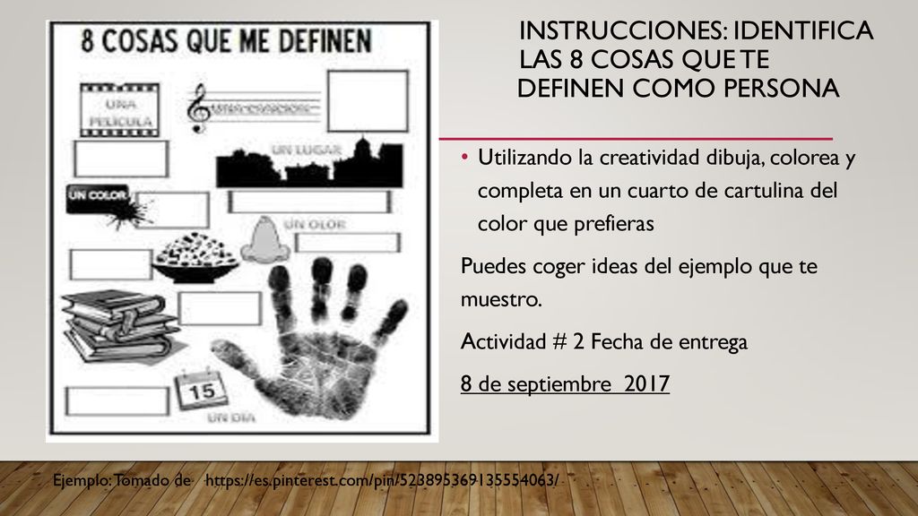 Instrucciones: Identifica las 8 cosas que te definen como persona