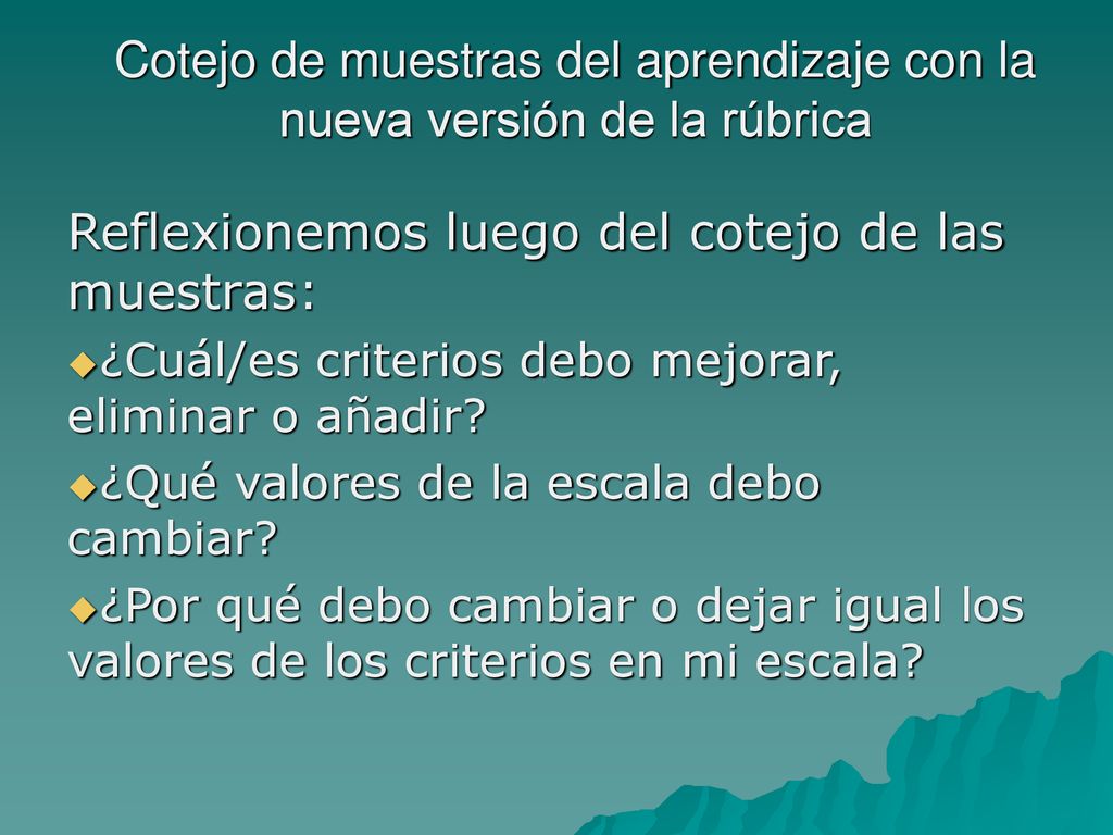 Cotejo de muestras del aprendizaje con la nueva versión de la rúbrica