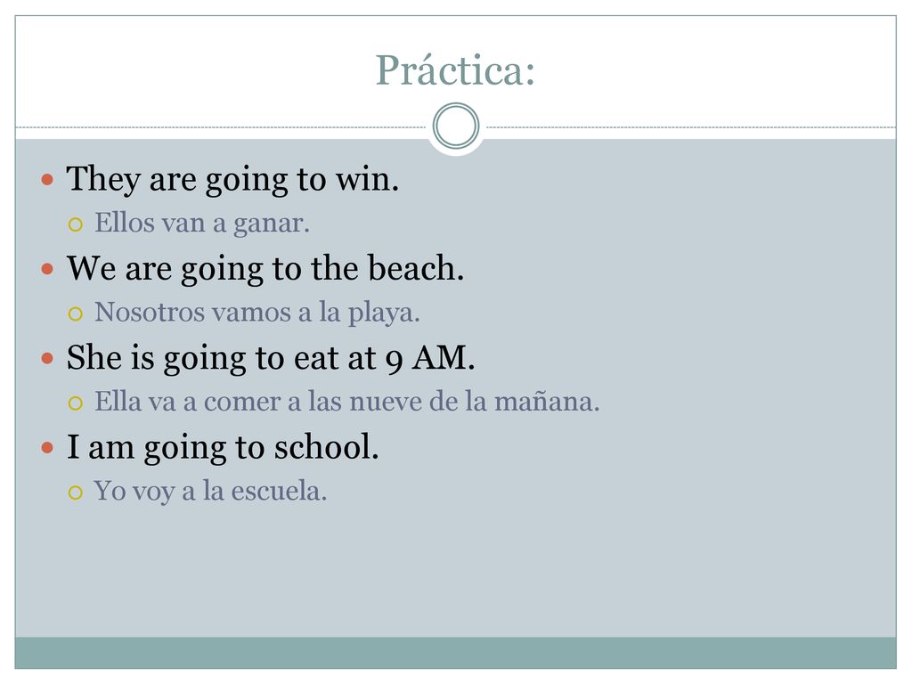 Práctica: They are going to win. We are going to the beach.