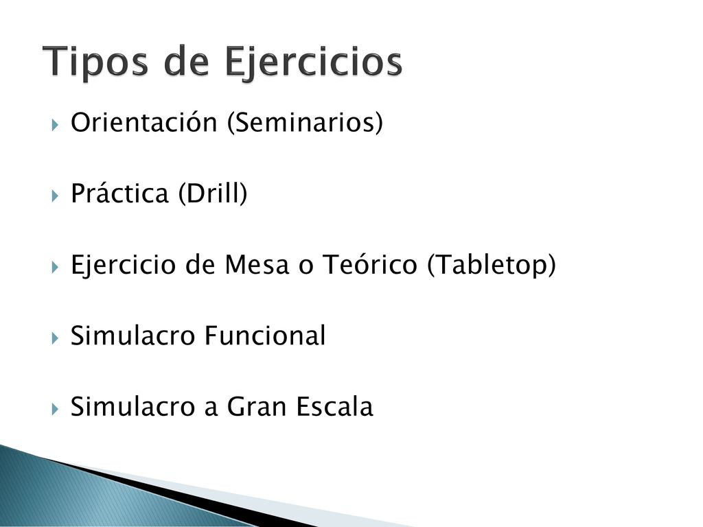 Tipos de Ejercicios Orientación (Seminarios) Práctica (Drill)