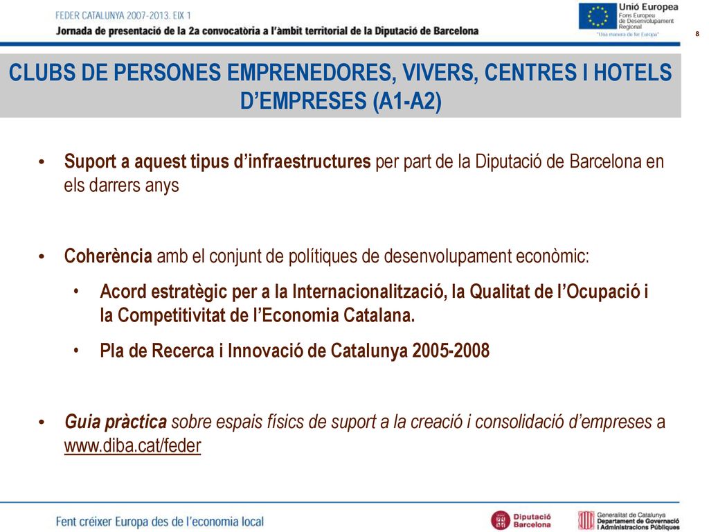 CLUBS DE PERSONES EMPRENEDORES, VIVERS, CENTRES I HOTELS D’EMPRESES (A1-A2)