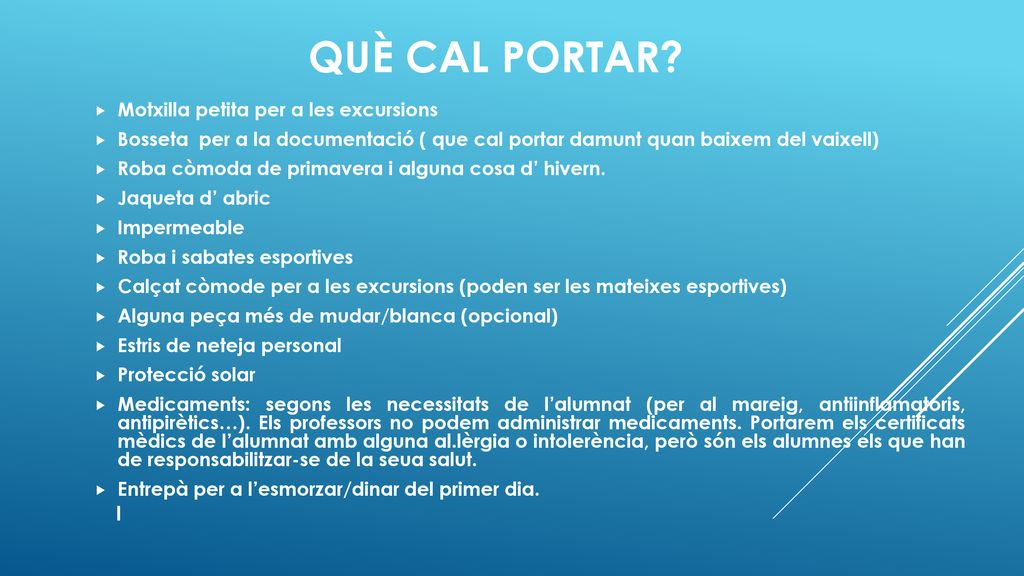 Què cal portar Motxilla petita per a les excursions
