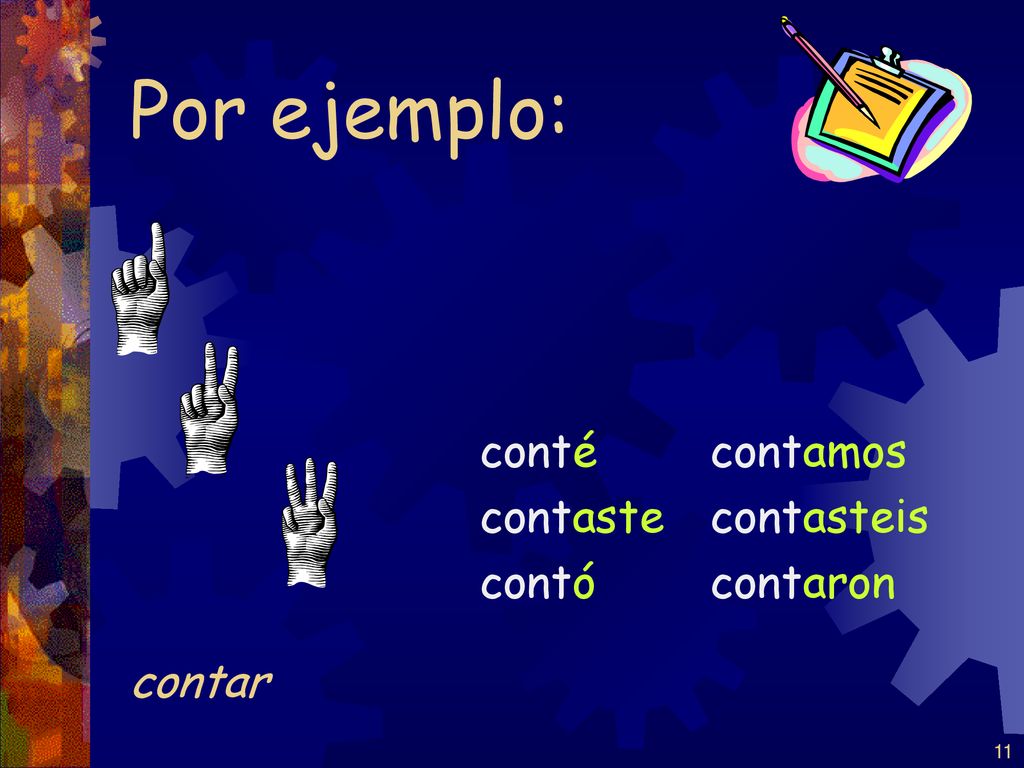 Por ejemplo: conté contaste contó contamos contasteis contaron contar