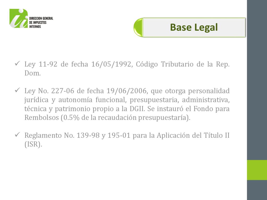 Base Legal Ley de fecha 16/05/1992, Código Tributario de la Rep. Dom.