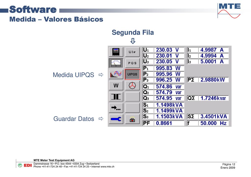 Software Medida – Valores Básicos Segunda Fila  Medida UIPQS 