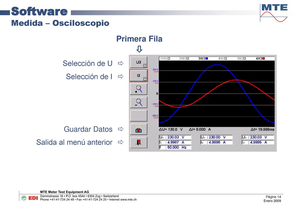 Software Medida – Osciloscopio Primera Fila  Selección de U 