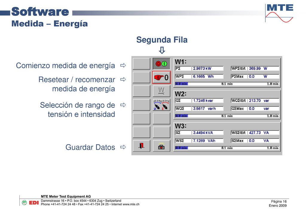 Software Medida – Energía Segunda Fila  Comienzo medida de energía 