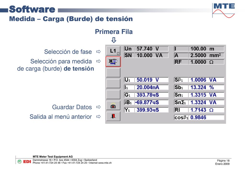 Software Medida – Carga (Burde) de tensión Primera Fila 