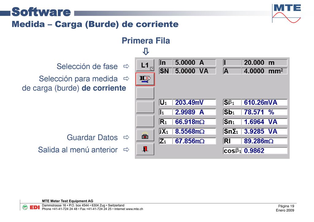 Software Medida – Carga (Burde) de corriente Primera Fila 