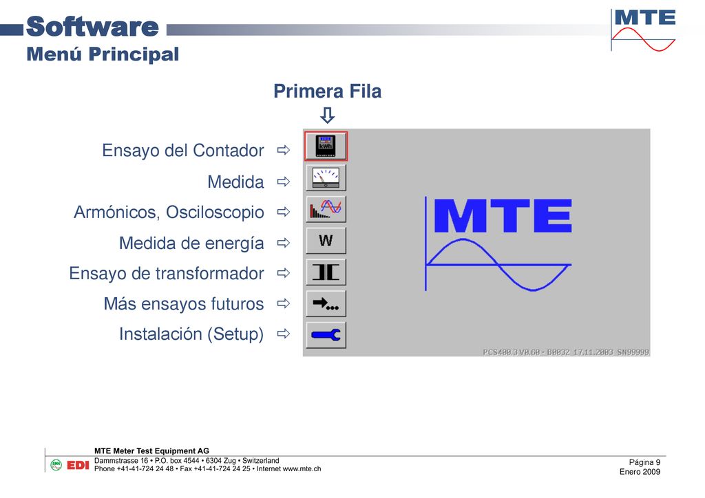 Software Menú Principal Primera Fila  Ensayo del Contador  Medida 