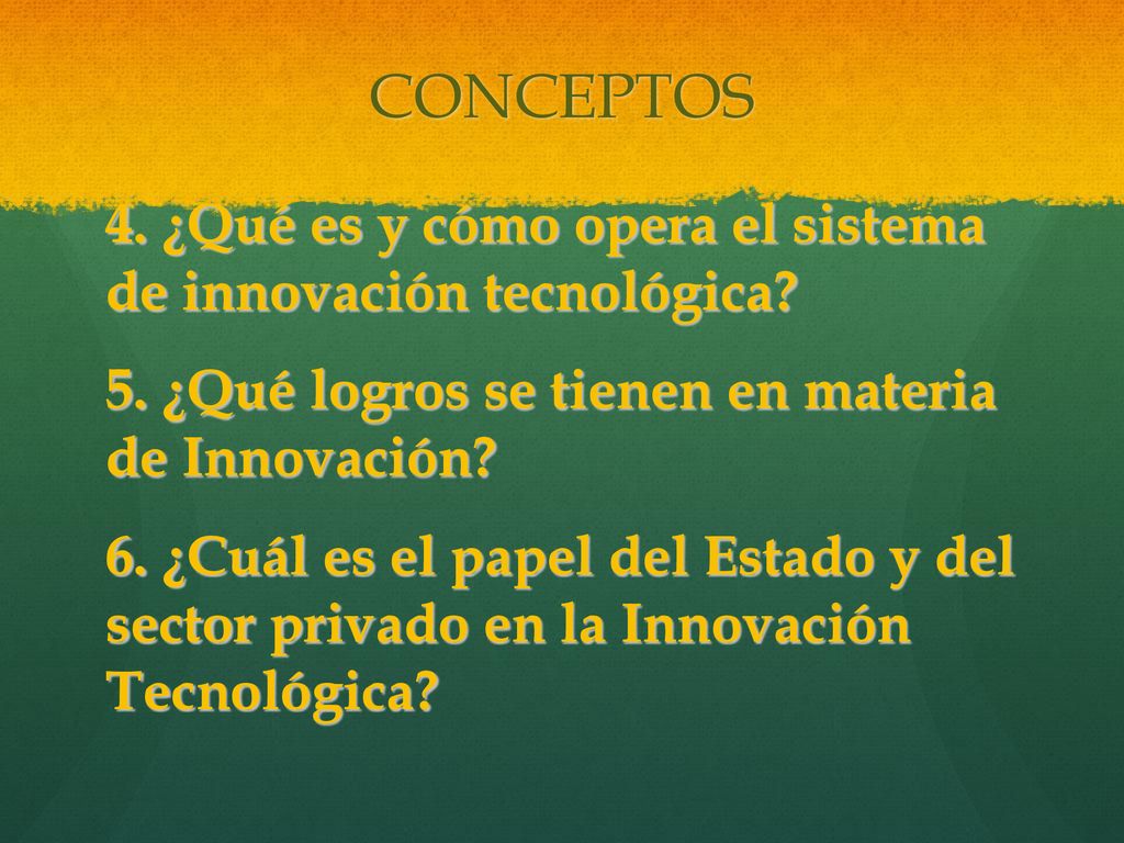 CONCEPTOS 4. ¿Qué es y cómo opera el sistema de innovación tecnológica 5. ¿Qué logros se tienen en materia de Innovación