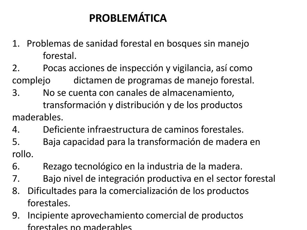 PROBLEMÁTICA 1. Problemas de sanidad forestal en bosques sin manejo forestal.