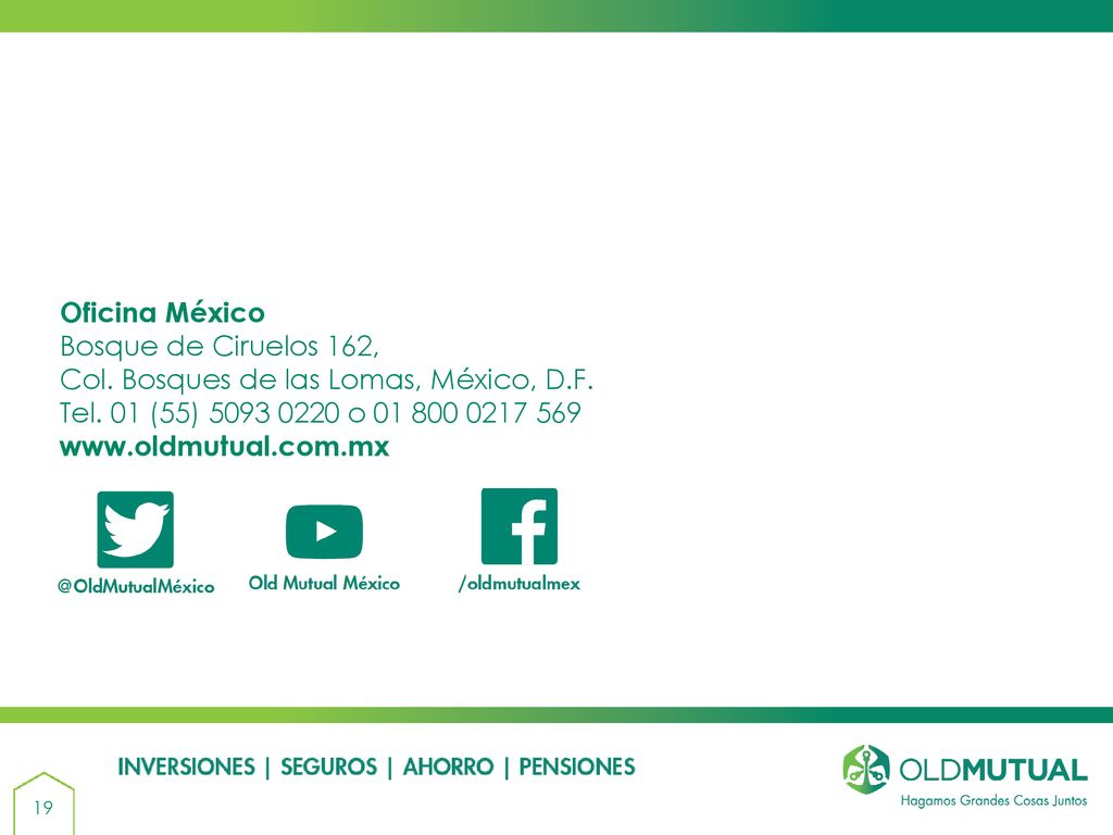 Oficina México Bosque de Ciruelos 162, Col. Bosques de las Lomas, México, D.F. Tel. 01 (55) o