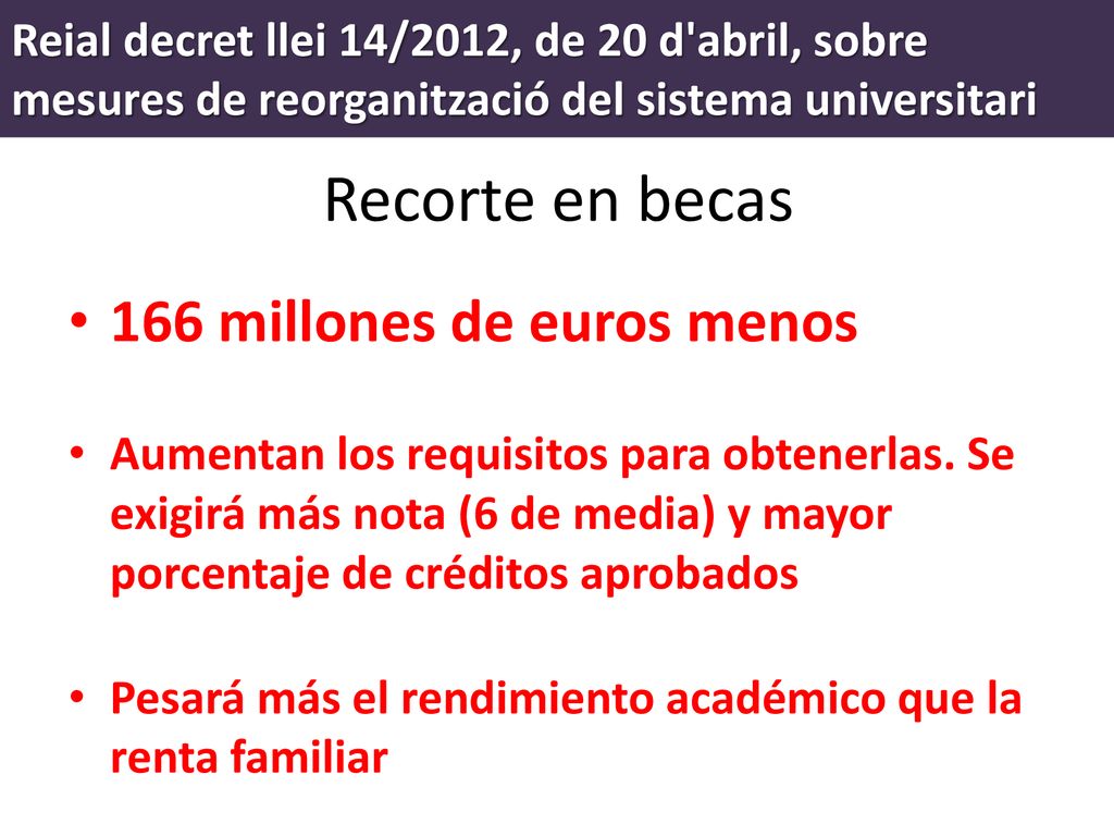 Recorte en becas 166 millones de euros menos