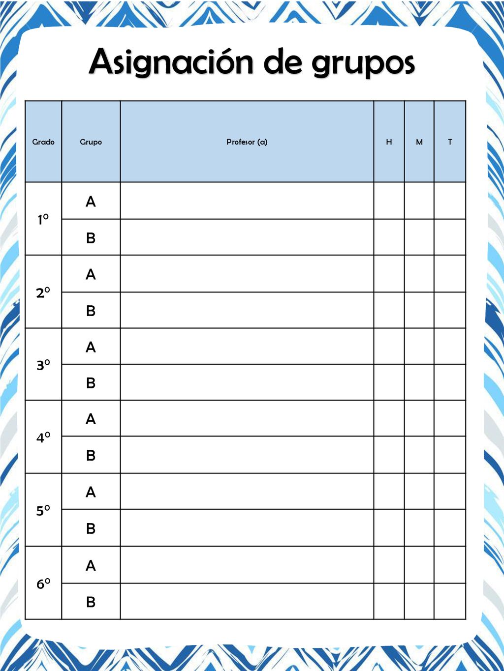 Asignación de grupos 1° A B 2° 3° 4° 5° 6° Grado Grupo Profesor (a) H