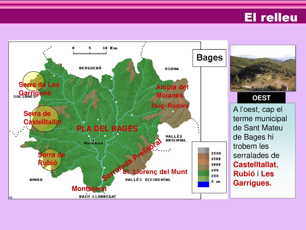 El relleu Serra de Les Garrigues. Altiplà del Moianès. OEST. Puig- Rodors.