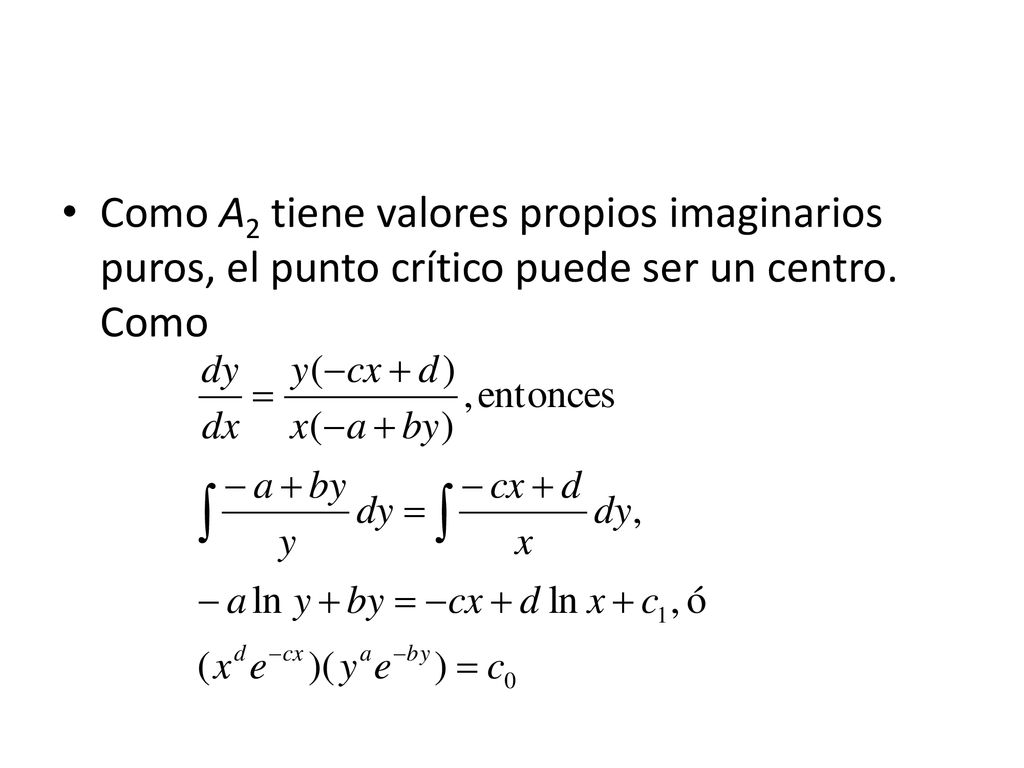 Como A2 tiene valores propios imaginarios puros, el punto crítico puede ser un centro. Como