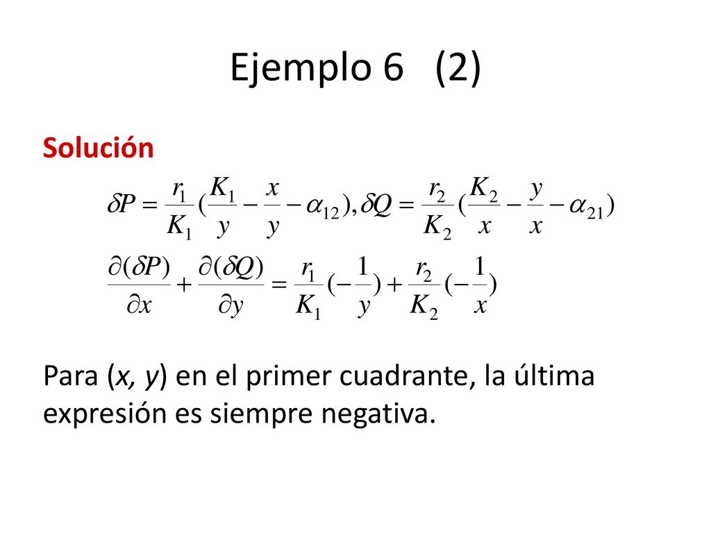 Ejemplo 6 (2) Solución Para (x, y) en el primer cuadrante, la última expresión es siempre negativa.