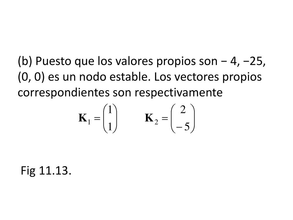 (b) Puesto que los valores propios son − 4, −25, (0, 0) es un nodo estable.