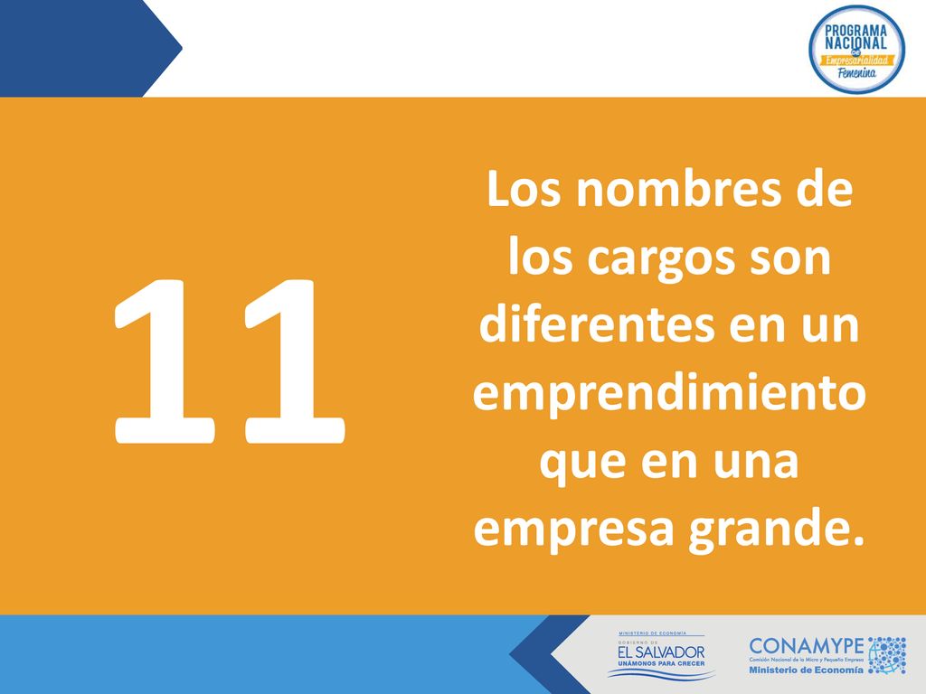 11 Los nombres de los cargos son diferentes en un emprendimiento