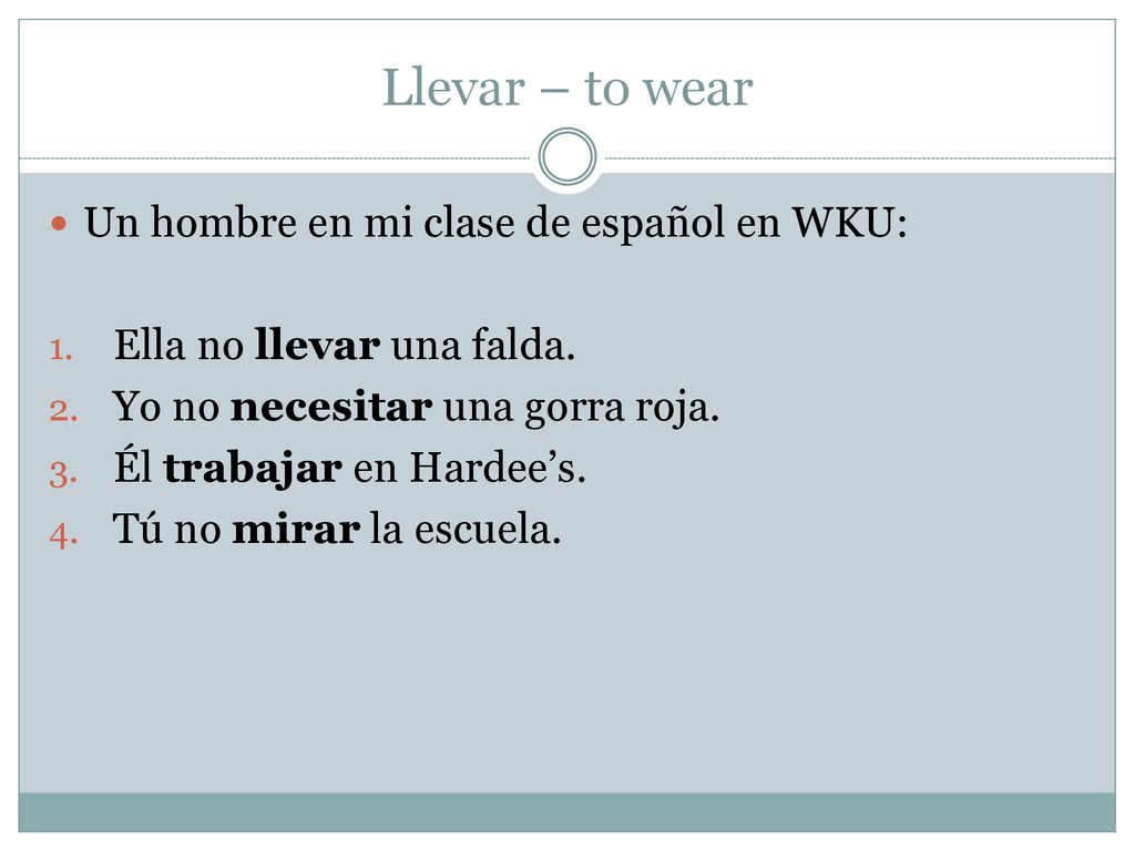 Llevar – to wear Un hombre en mi clase de español en WKU: