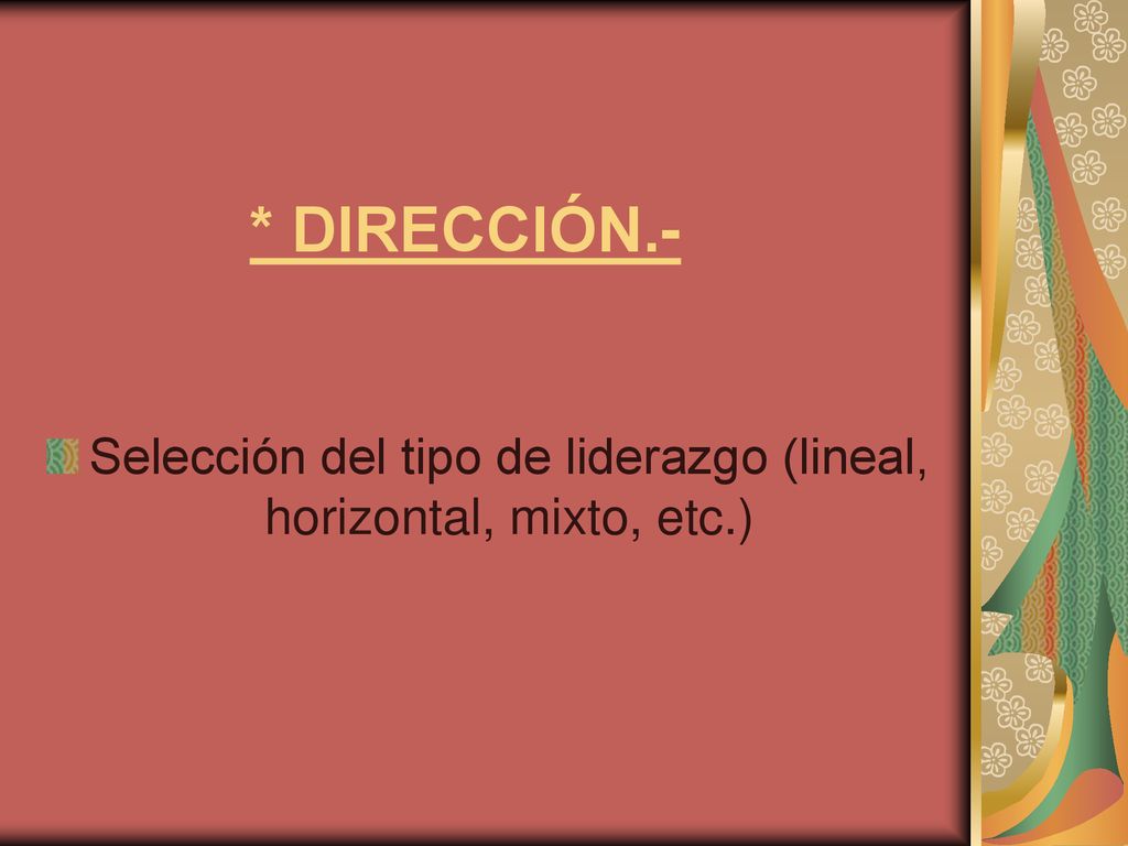 Selección del tipo de liderazgo (lineal, horizontal, mixto, etc.)