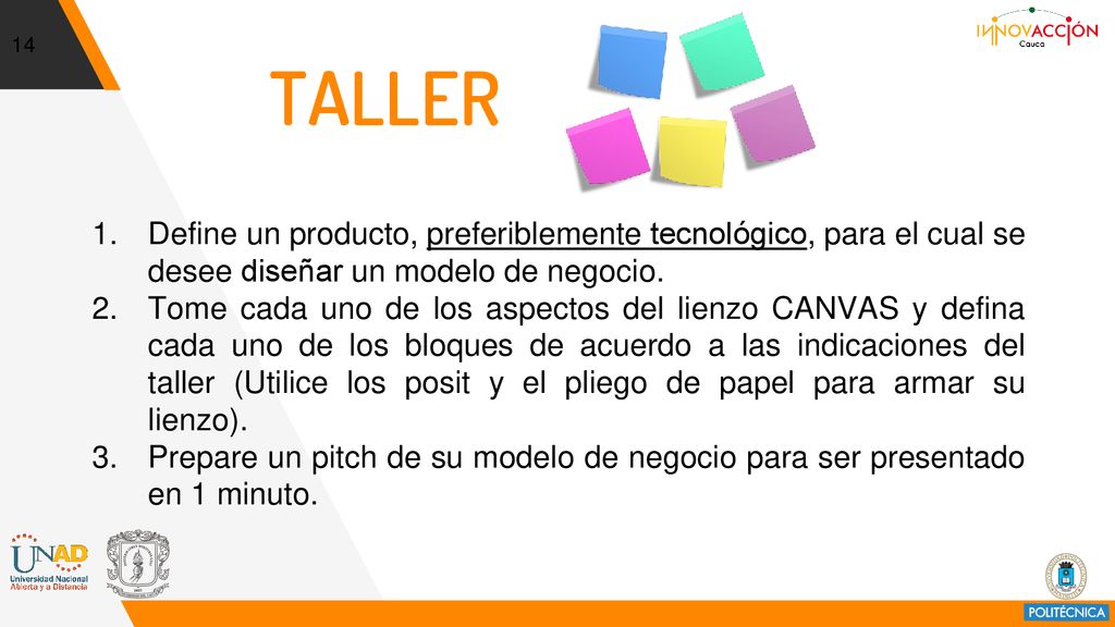 TALLER Define un producto, preferiblemente tecnológico, para el cual se desee diseñar un modelo de negocio.