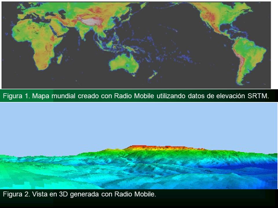 Figura 1. Mapa mundial creado con Radio Mobile utilizando datos de elevación SRTM.