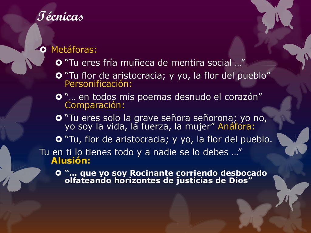 Técnicas Metáforas: Tu eres fría muñeca de mentira social …