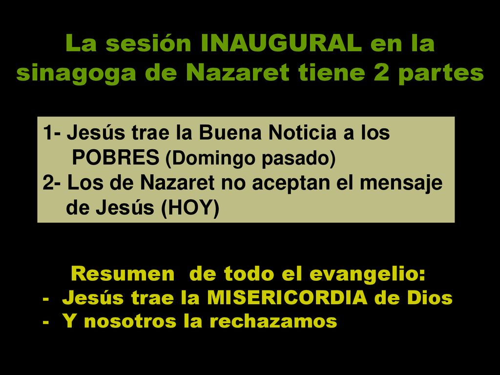 La sesión INAUGURAL en la sinagoga de Nazaret tiene 2 partes