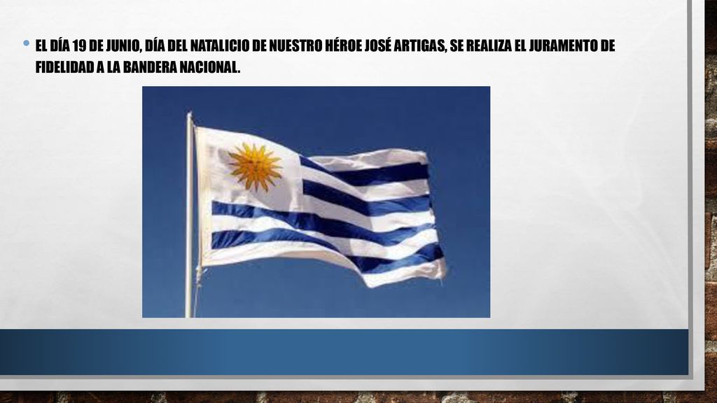 El día 19 de Junio, día del natalicio de nuestro héroe José Artigas, se realiza el Juramento de fidelidad a la Bandera Nacional.