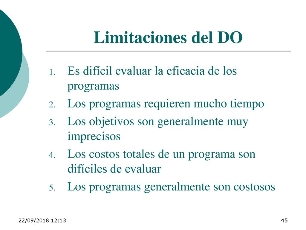 Limitaciones del DO Es difícil evaluar la eficacia de los programas