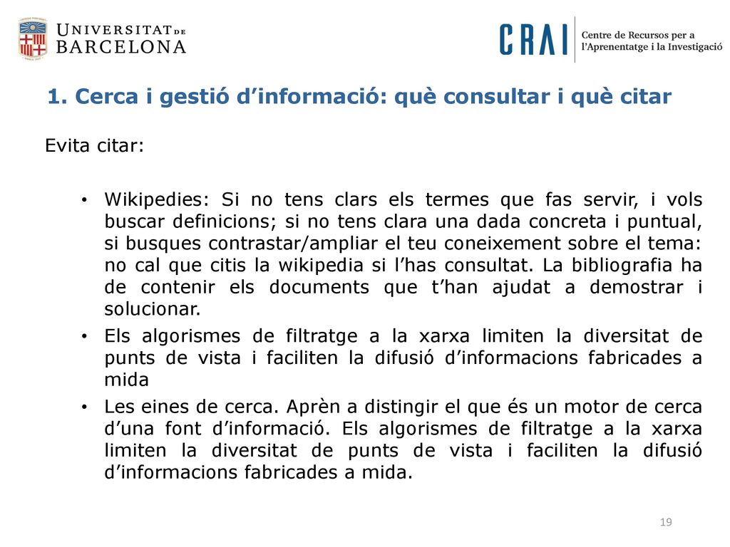 1. Cerca i gestió d’informació: què consultar i què citar