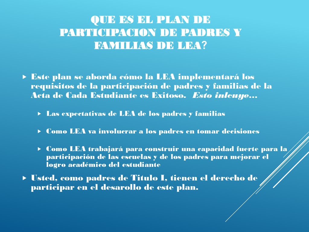 Que es el plan de participacion de Padres y Familias de lea