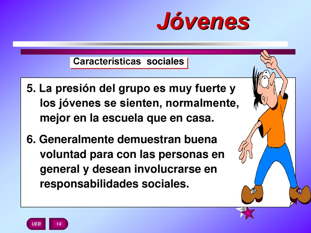 Jóvenes Características sociales. 5. La presión del grupo es muy fuerte y los jóvenes se sienten, normalmente, mejor en la escuela que en casa.