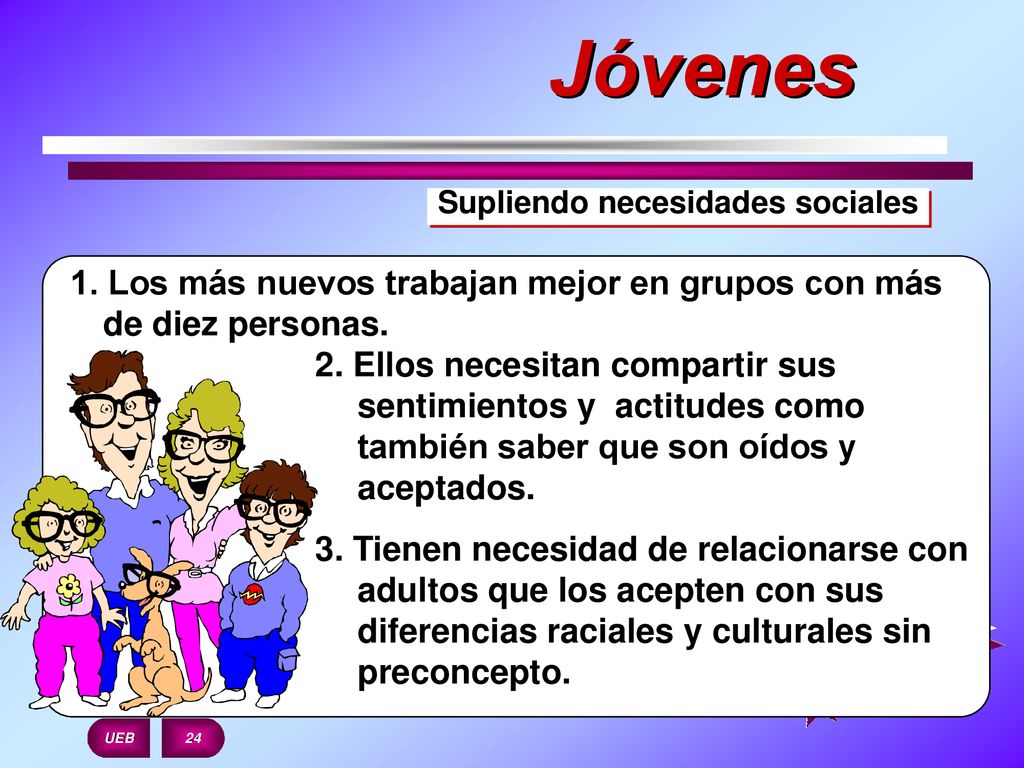 Jóvenes Supliendo necesidades sociales. 1. Los más nuevos trabajan mejor en grupos con más de diez personas.