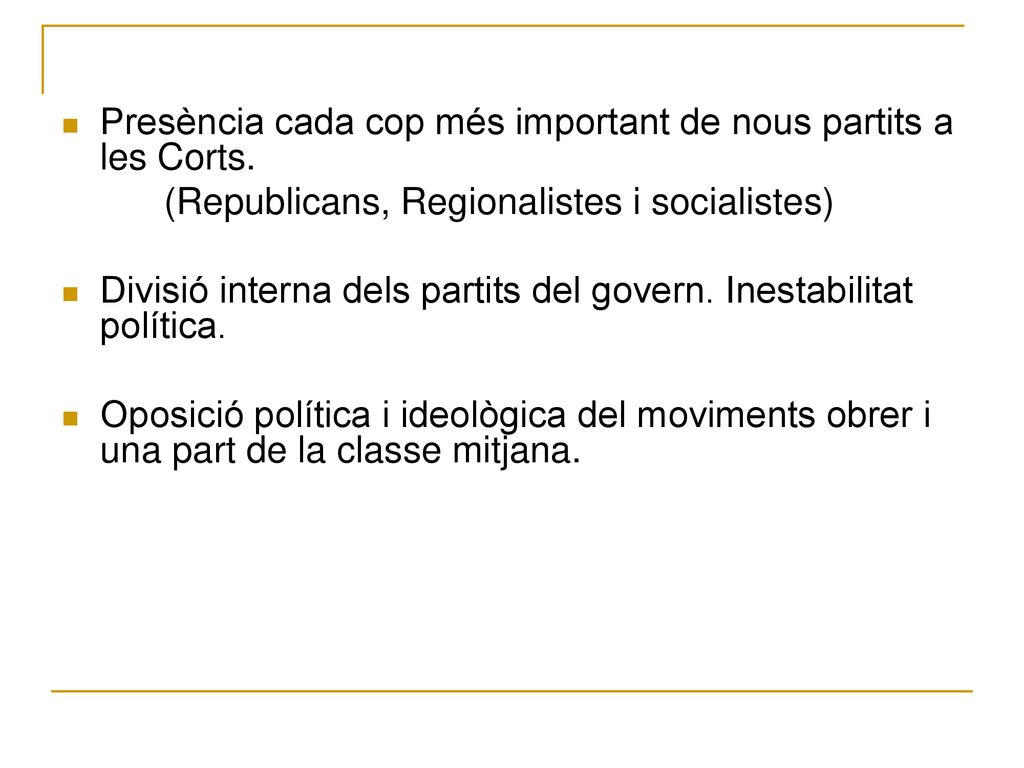 Presència cada cop més important de nous partits a les Corts.