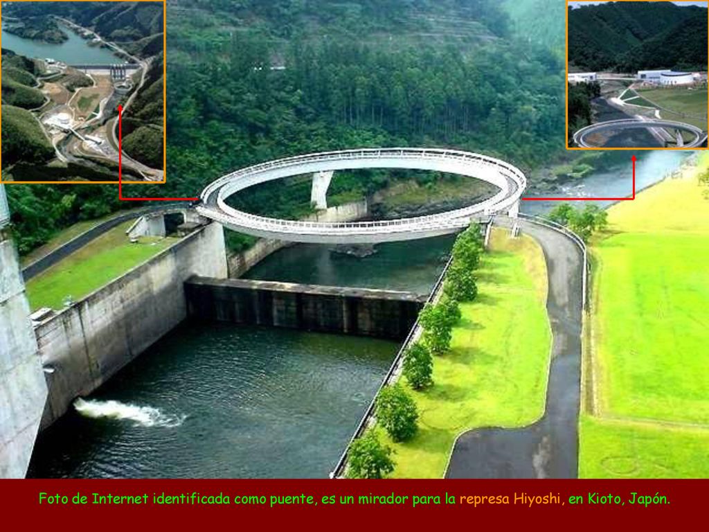 Foto de Internet identificada como puente, es un mirador para la represa Hiyoshi, en Kioto, Japón.