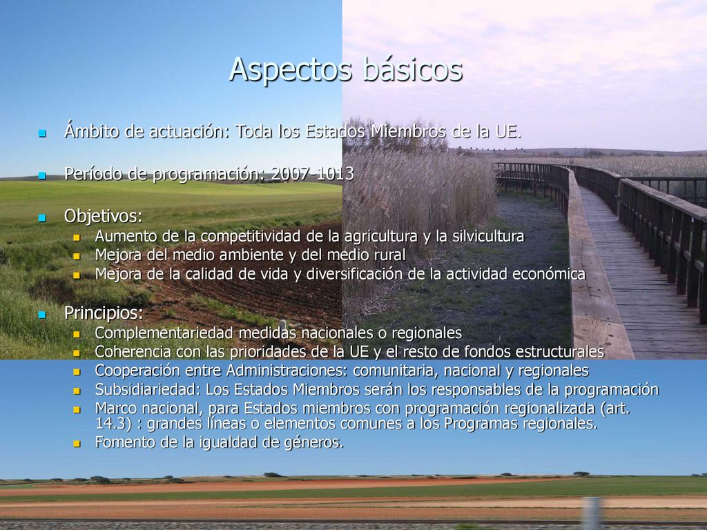 Aspectos básicos Ámbito de actuación: Toda los Estados Miembros de la UE. Período de programación: