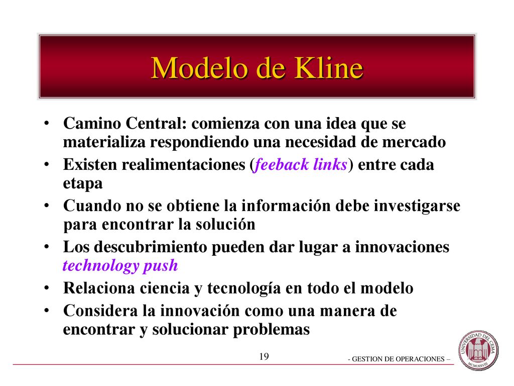 Modelo de Kline Camino Central: comienza con una idea que se materializa respondiendo una necesidad de mercado.