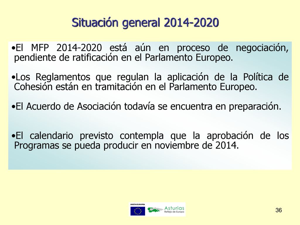 Situación general El MFP está aún en proceso de negociación, pendiente de ratificación en el Parlamento Europeo.