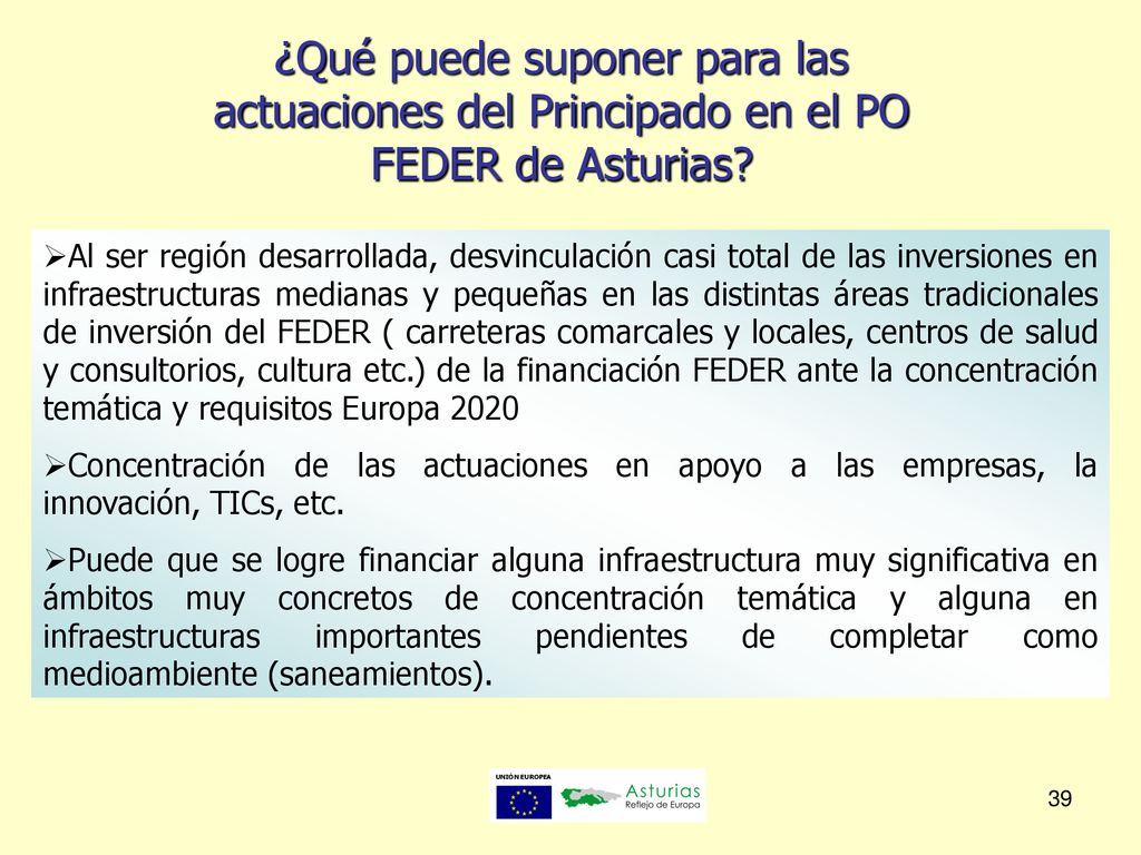¿Qué puede suponer para las actuaciones del Principado en el PO FEDER de Asturias