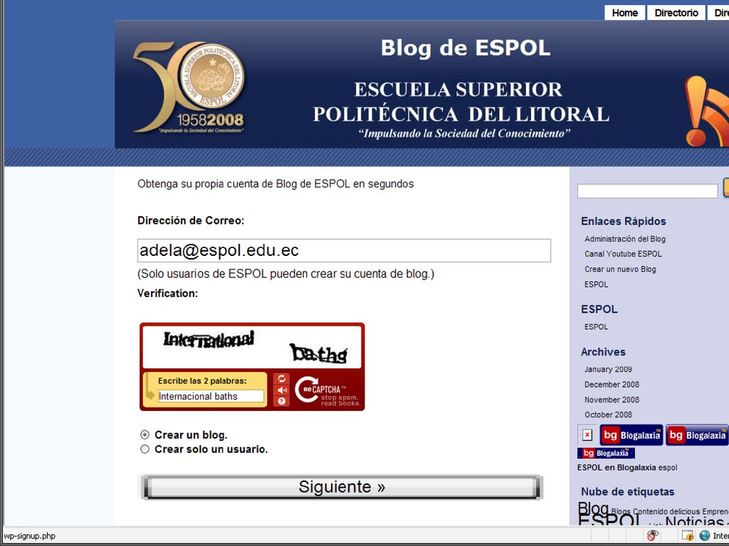 ia Creación y Gestión de Blogs en ESPOL Guayaquil, febrero de 2009