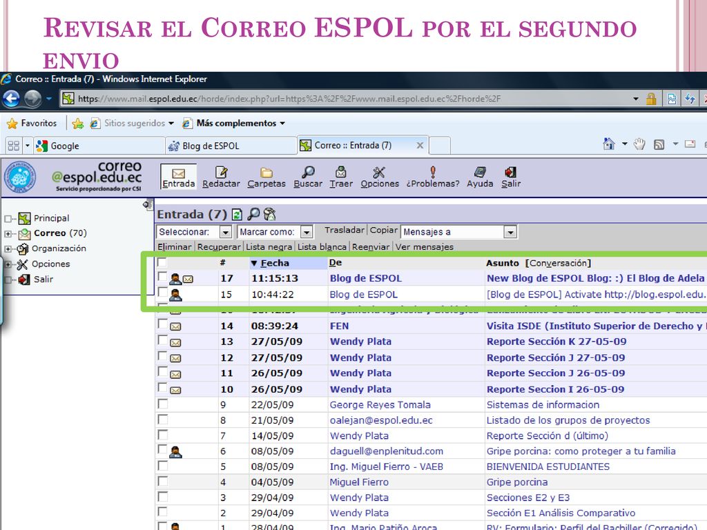 Revisar el Correo ESPOL por el segundo envio