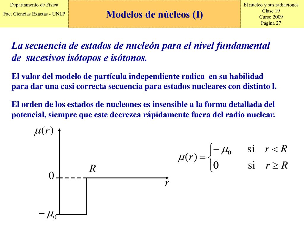 Modelos de núcleos (I) La secuencia de estados de nucleón para el nivel fundamental de sucesivos isótopos e isótonos.