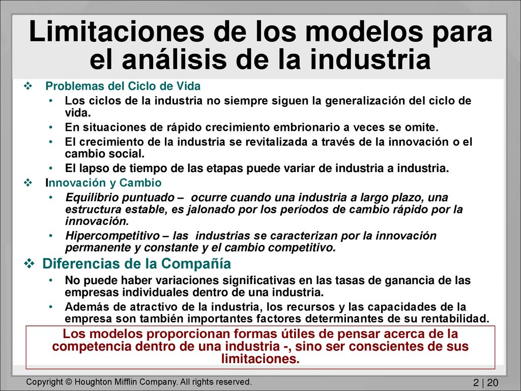 Limitaciones de los modelos para el análisis de la industria